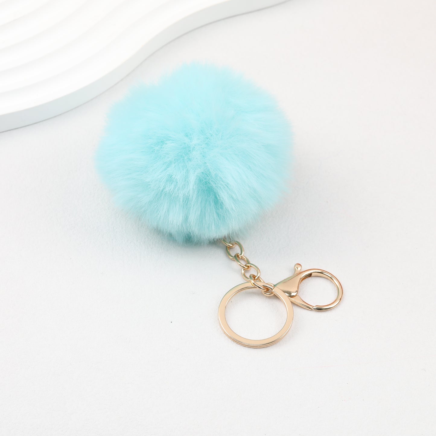 Pom Pom Keychain Fluffy Imitation Rex Rabbit Fur Ball 8cm With Lobster Clasp