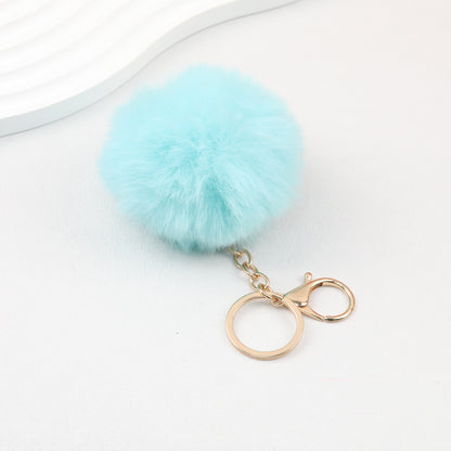 Pom Pom Keychain Fluffy Imitation Rex Rabbit Fur Ball 8cm With Lobster Clasp