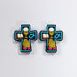 Silicone Focal Beads Encourage Crosses Religious Symbols Outlined in Blue 20pcs