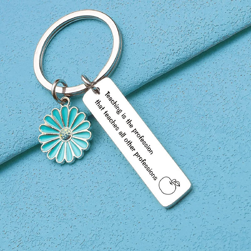 Flower Keychain Stainless Steel Daisy Charm Turquoise Enamel 2