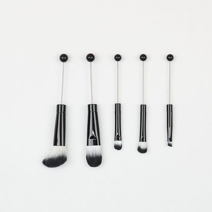 Beadable Makeup Brush Set Metal Handle Artificial Fiber Bristles 5pcs - Black