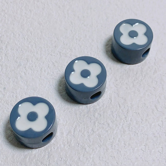 Painted Round Square Acrylic Beads 14mm 21mm Clover Pattern Enamel 10pcs 2