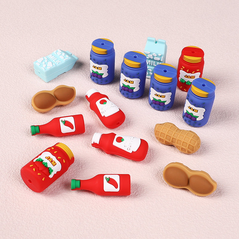 Silicone 3D Focal Beads Jam Bottle Mini Jars Bright Colors 20pcs 3