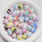 Hand Painted Rhinestone Flower Acrylic Round Beads 16mm 5pcs 16