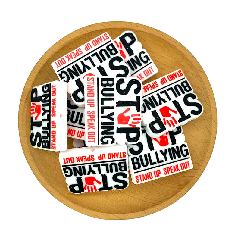 Silicone 3D Focal Beads Stop Bullying Red Handprint Stand Up Speak Out 2
