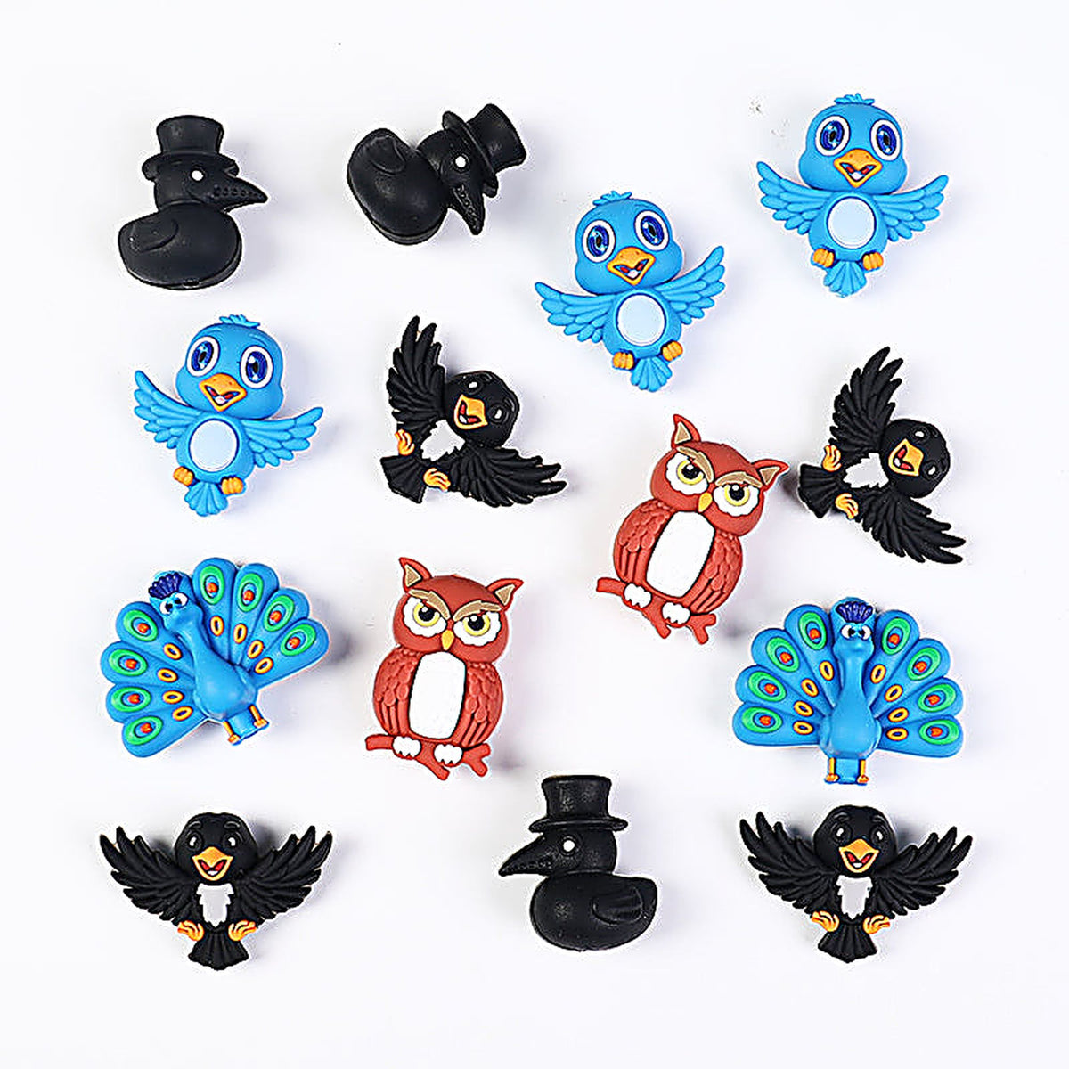 3D Bird Silicone Focal Beads Owl Peacock Cute Animal Charms 20pcs