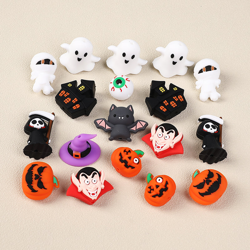 Silicone 3D Focal Beads Halloween Pumpkin Ghost Haunted House 20pcs 2