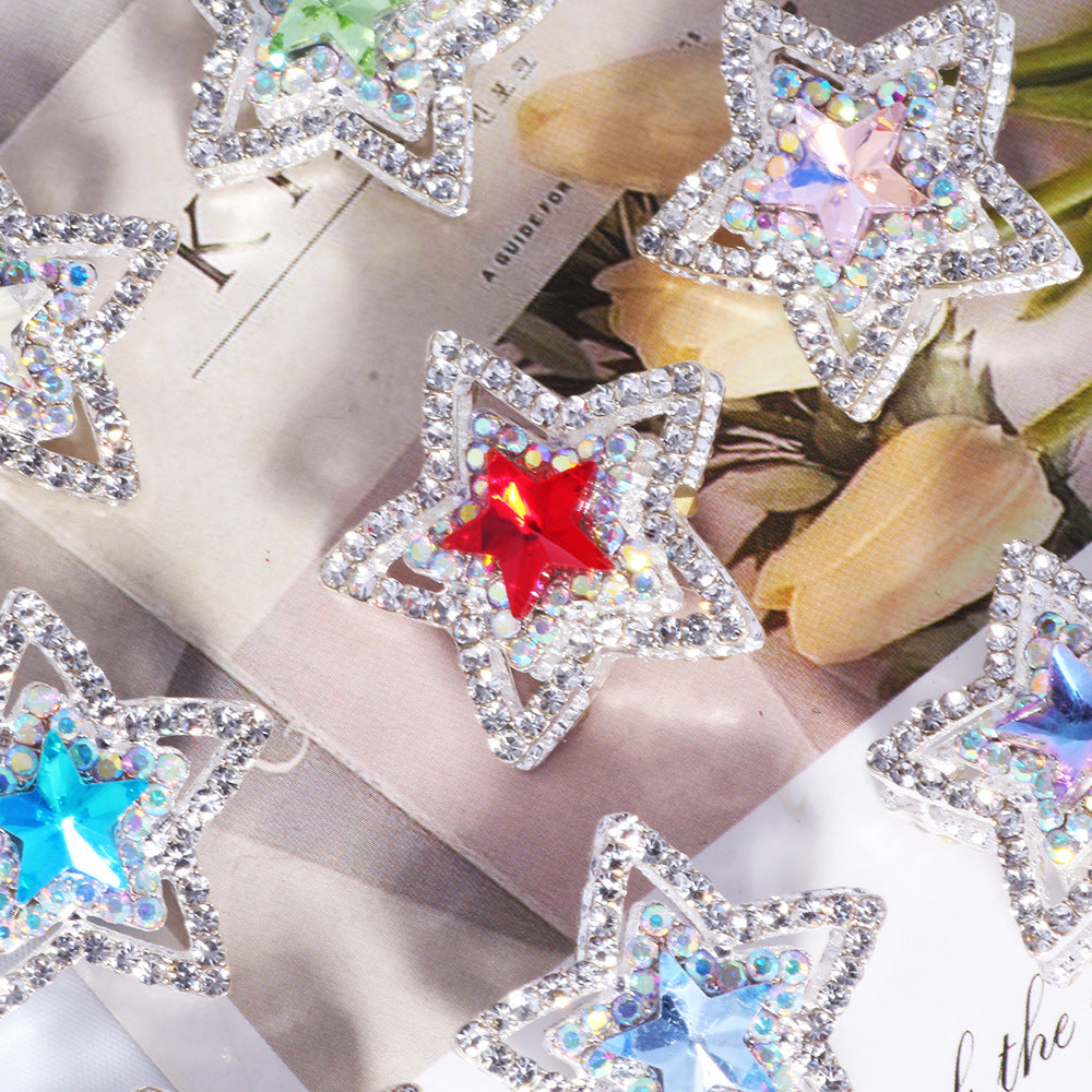 Alloy Double-Sided Five Point Star Beads with Rhinestones 2pcs 3