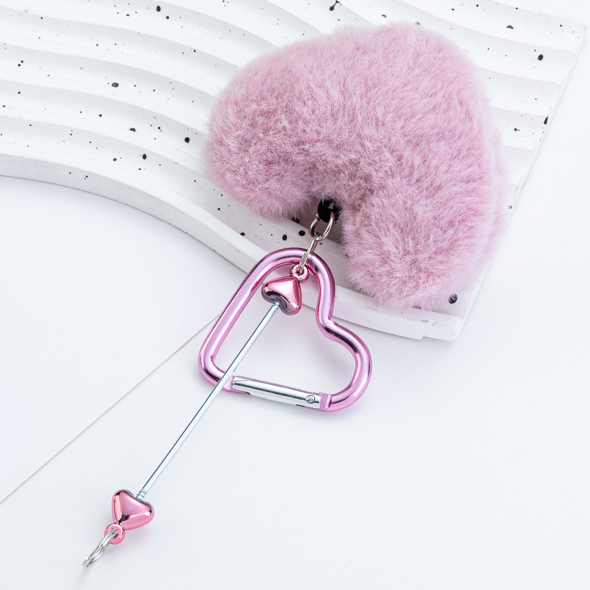 Beadable Metal Keychains With Heart Pom Poms