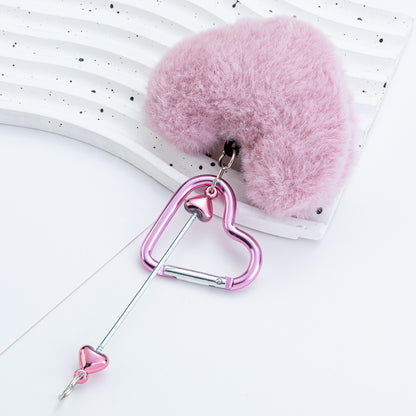 Beadable Metal Keychains With Heart Pom Poms