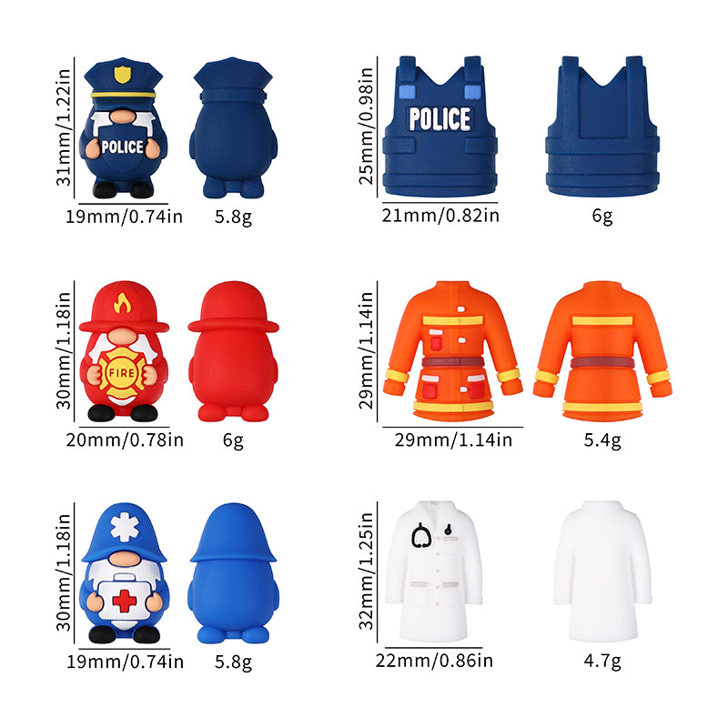 Silicone 3D Focal Beads Medical Midget Fire Gnome Police Vest 20pcs 10