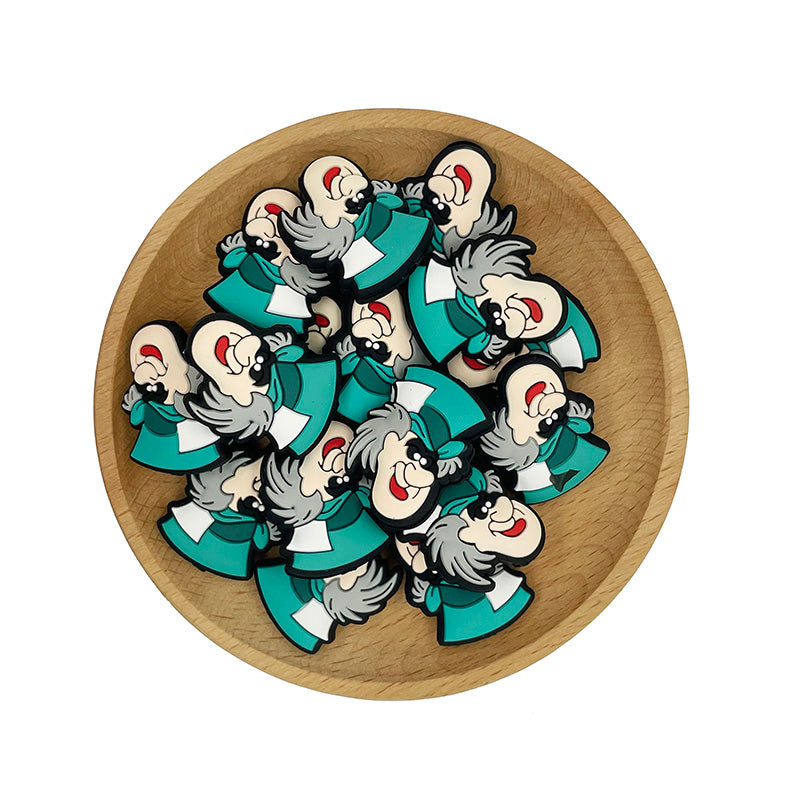 Silicone Focal Beads Mad Hatter Cheeky Faces Vibrant Teal Top Hats 20pcs 2