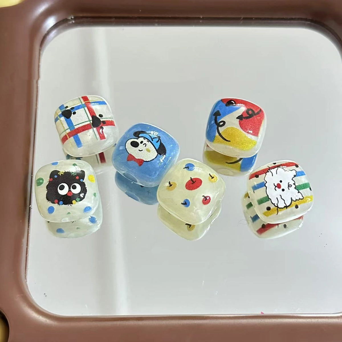 Animal Printed Square Acrylic Beads 16mm Colorful Glossy 10pcs