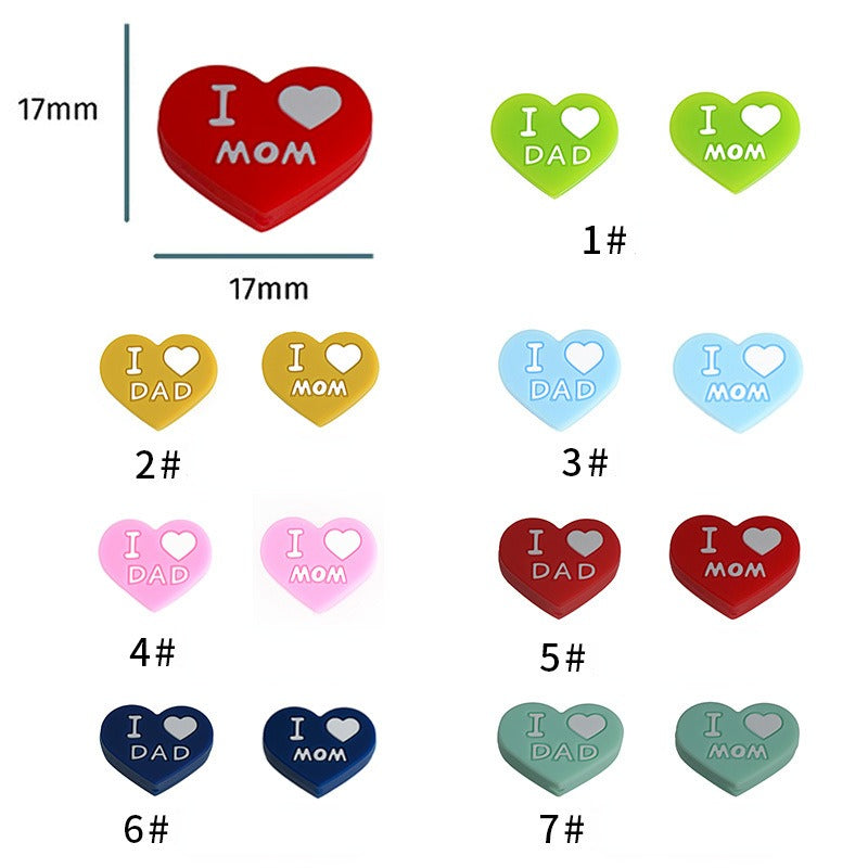 Love Heart Silicone Beads Printed Design 20pcs 3