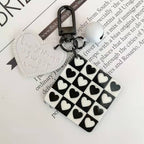Cartoon Acrylic Plaid Striped Heart Leather Keychain Monochrome Design 6