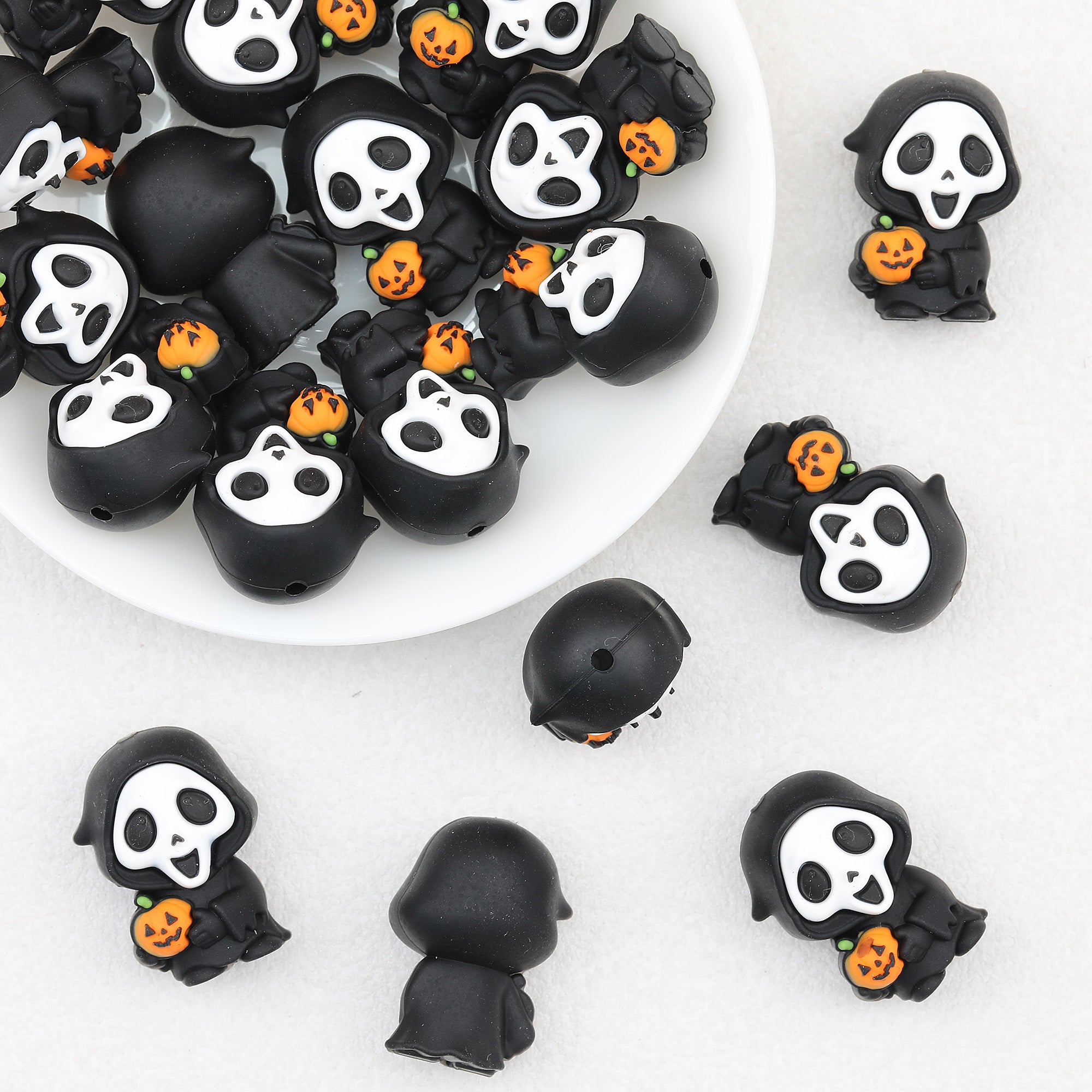 Halloween Black Skull Pumpkin 3D Silicone Focal Beads 20pcs