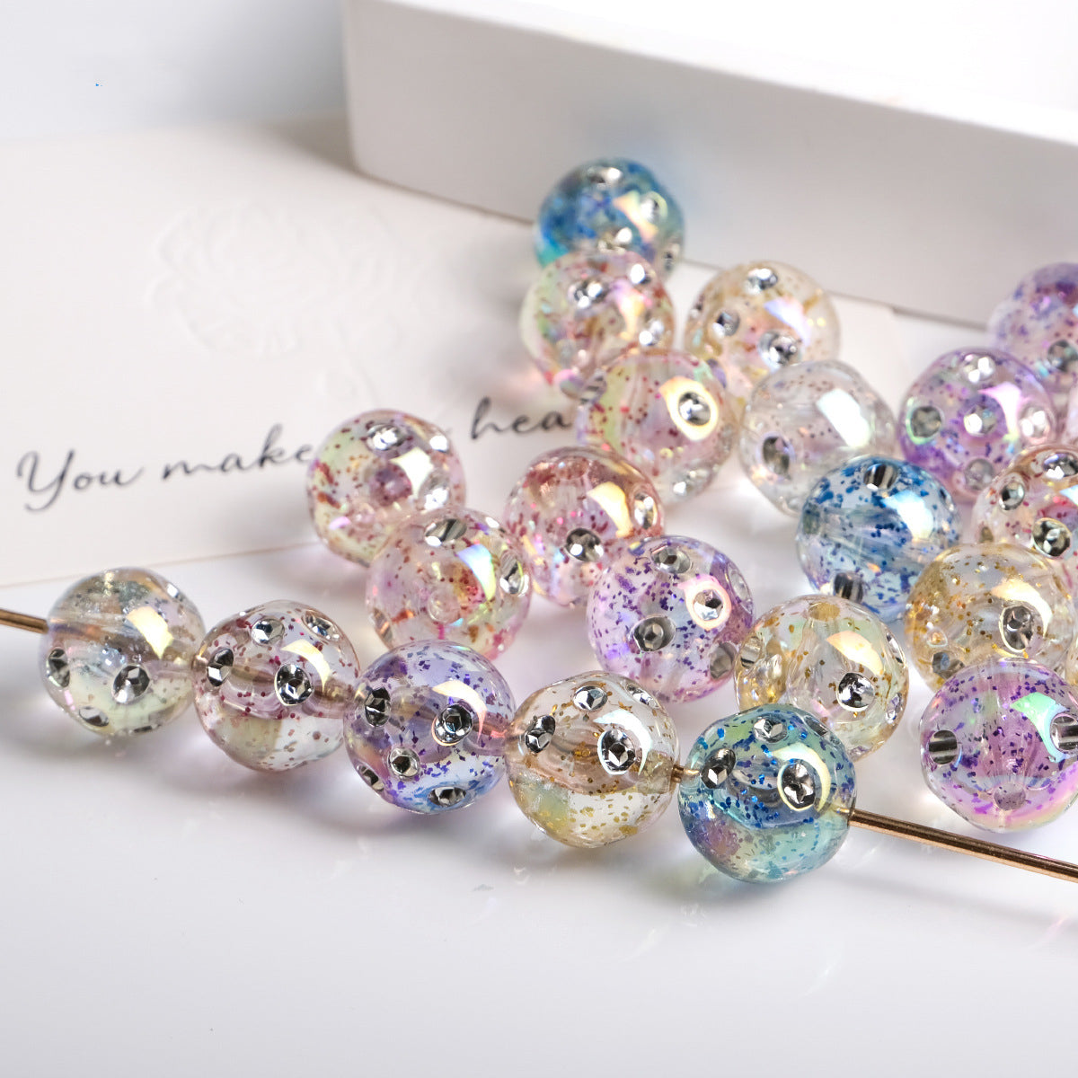 Transparent Plating Glitter Diamond Embedded Acrylic Beads 16mm 50pcs