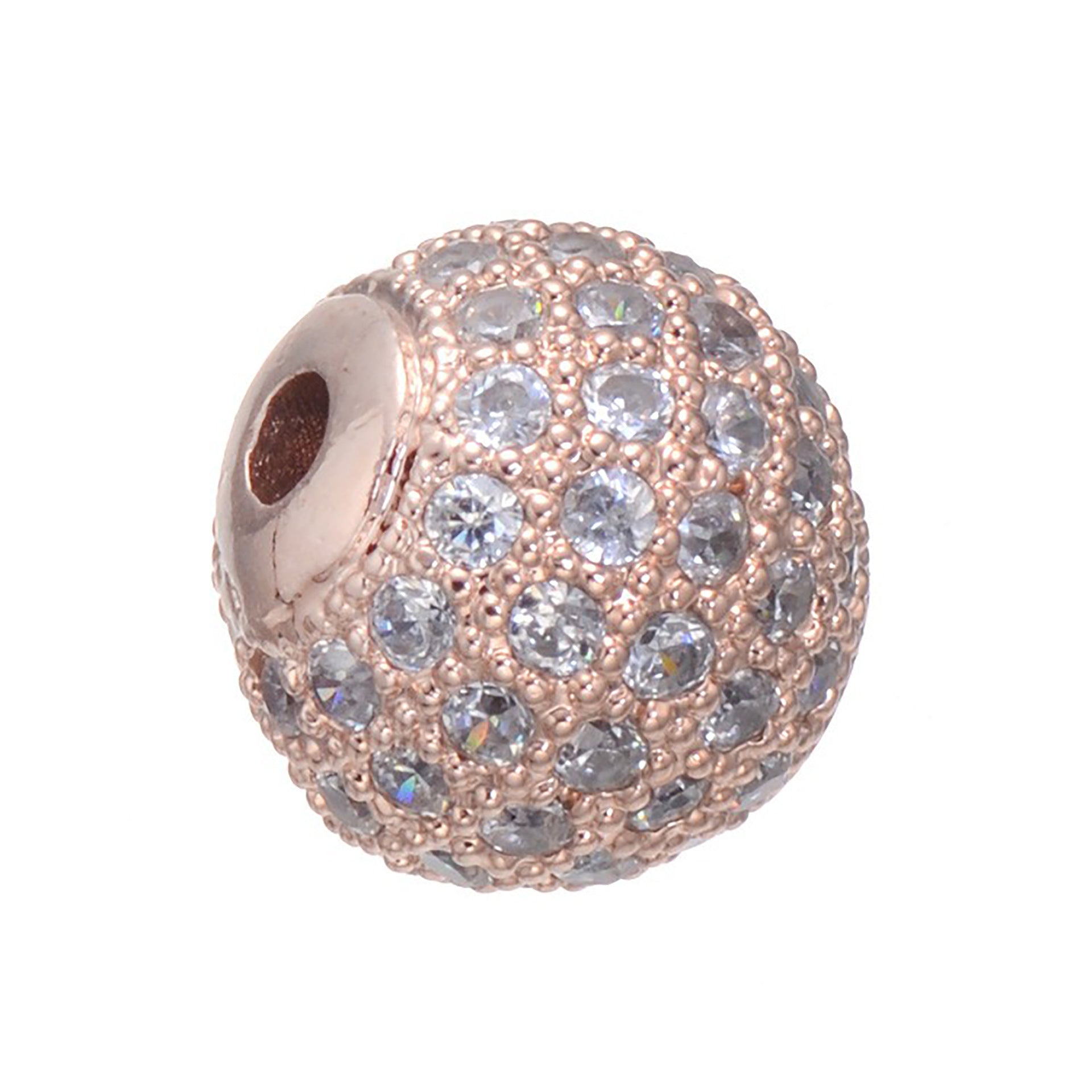 Fancy Zirconia Paved Round Brass Beads 14mm 5pcs 7
