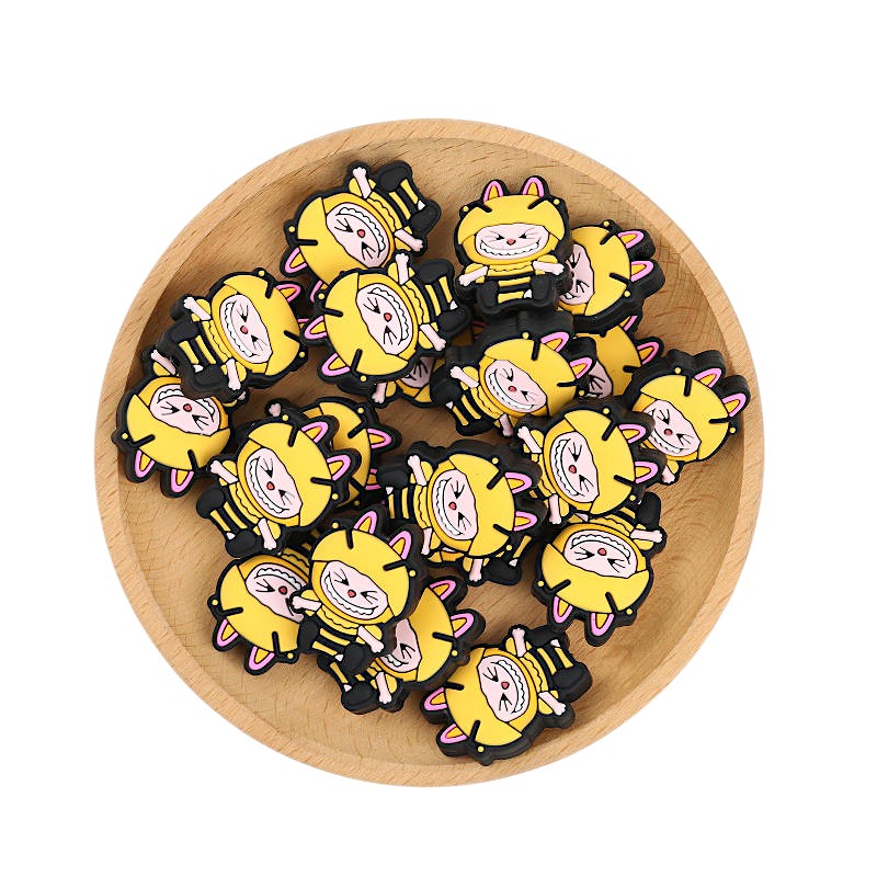 Silicone Focal Beads Bee Smiling Face Sitting Pose 20pcs 3
