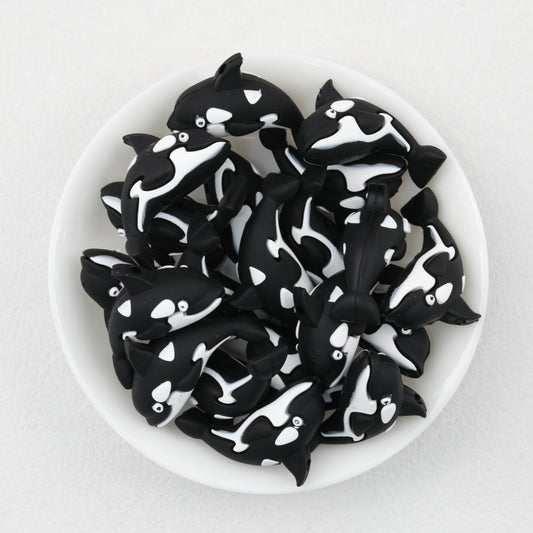 3D Black Whale Silicone Focal Beads 20pcs