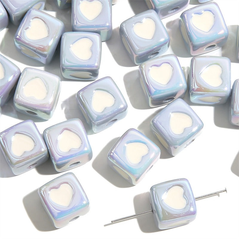 Plating Heart Square Acrylic Beads 12mm Glossy Pastel 4pcs 12