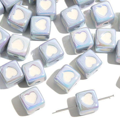 Plating Heart Square Acrylic Beads 12mm Glossy Pastel 4pcs 12