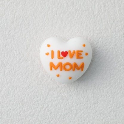 I Love Mom Heart 3D Silicone Focal Beads White Orange Red 20pcs 3