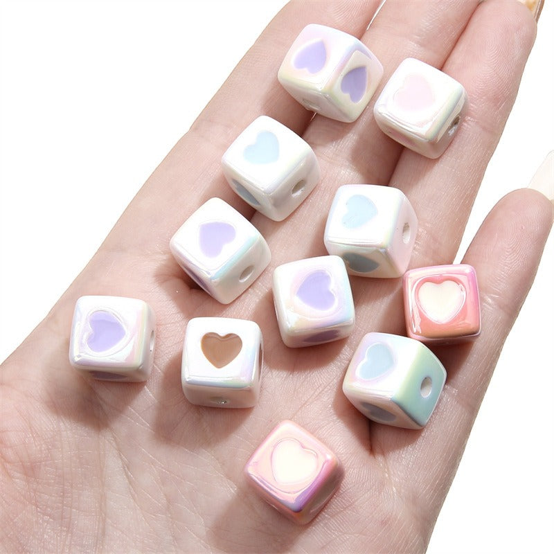 Plating Heart Square Acrylic Beads 12mm Glossy Pastel 4pcs 4
