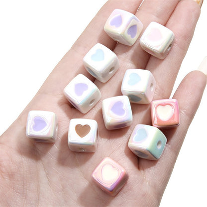 Plating Heart Square Acrylic Beads 12mm Glossy Pastel 4pcs 4