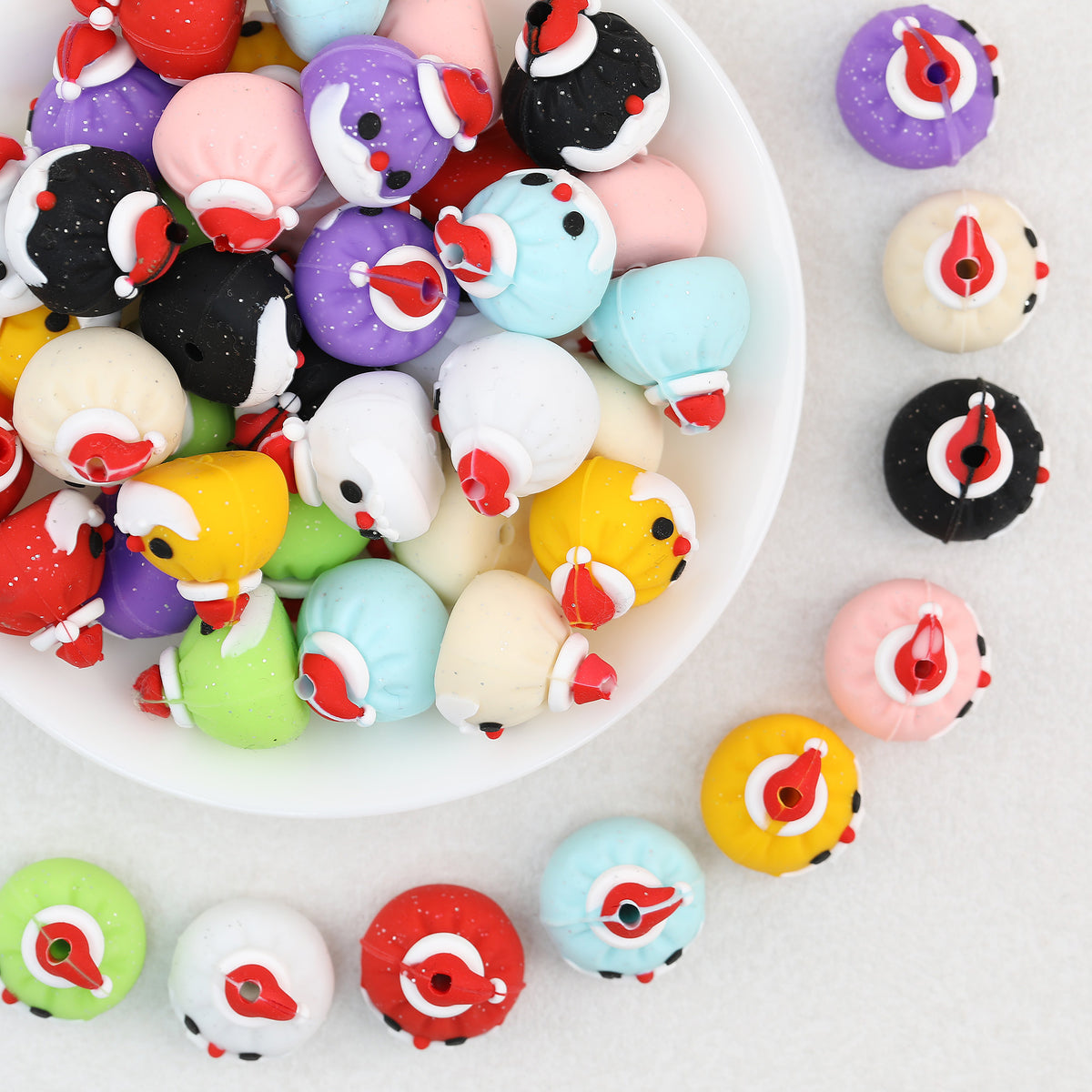 3D Santa Beard Silicone Focal Beads Wholesale, Christmas Glitter Red-White Details