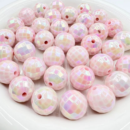 UV Finish Acrylic Plaid Round Beads 16mm Glossy Colorful 10pcs 8