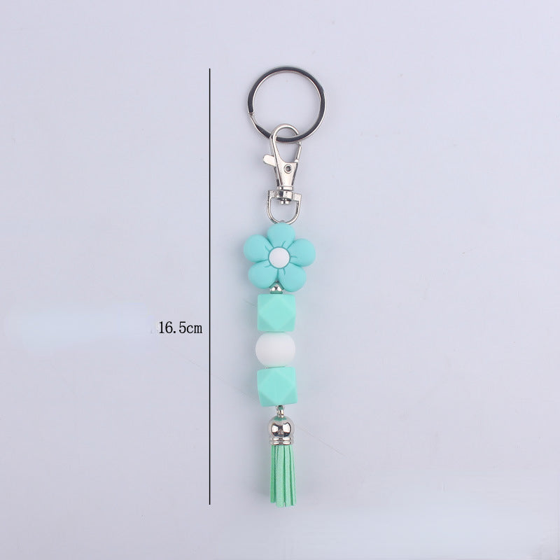 Flower Silicone Bead Keychain Colorful Floral Tassel Charm 5