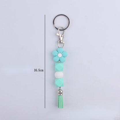 Flower Silicone Bead Keychain Colorful Floral Tassel Charm 5