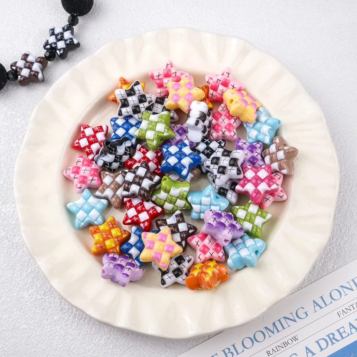 Waffle Pattern Star Acrylic Beads 19mm Colorful Mixed 20pcs 2