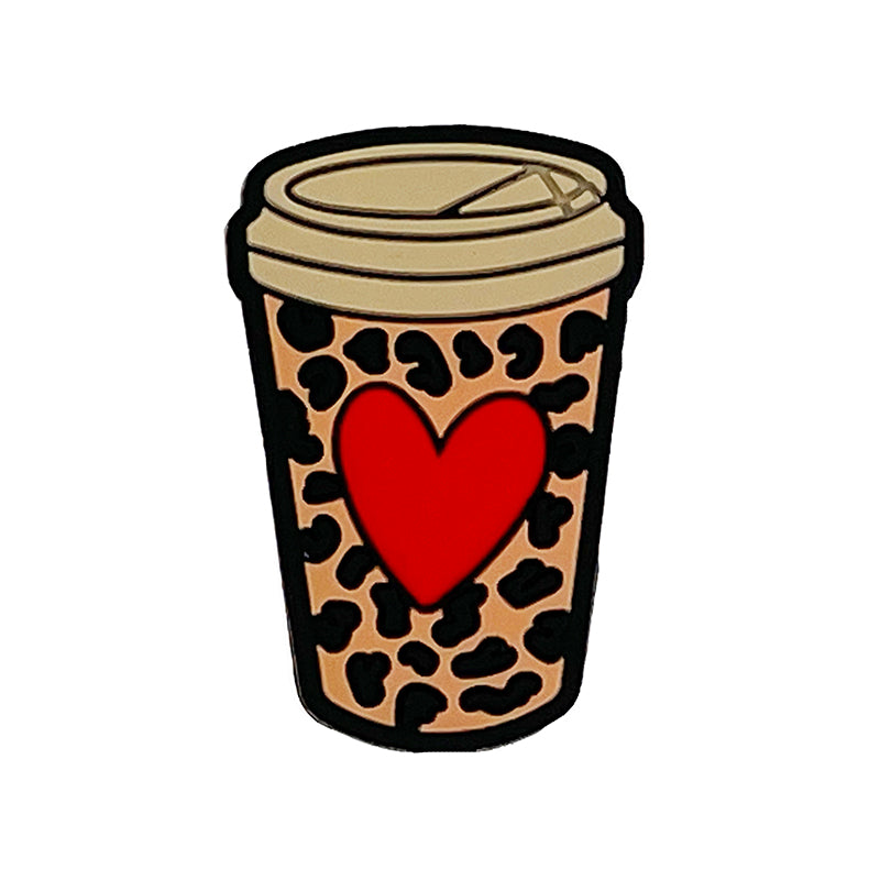 Silicone Focal Beads Love Milk Tea Cup Bold Red Heart Leopard Print 20pcs