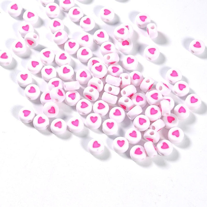 Colored Heart Acrylic Flat Round Beads 7mm Mixed Colors 200pcs 7