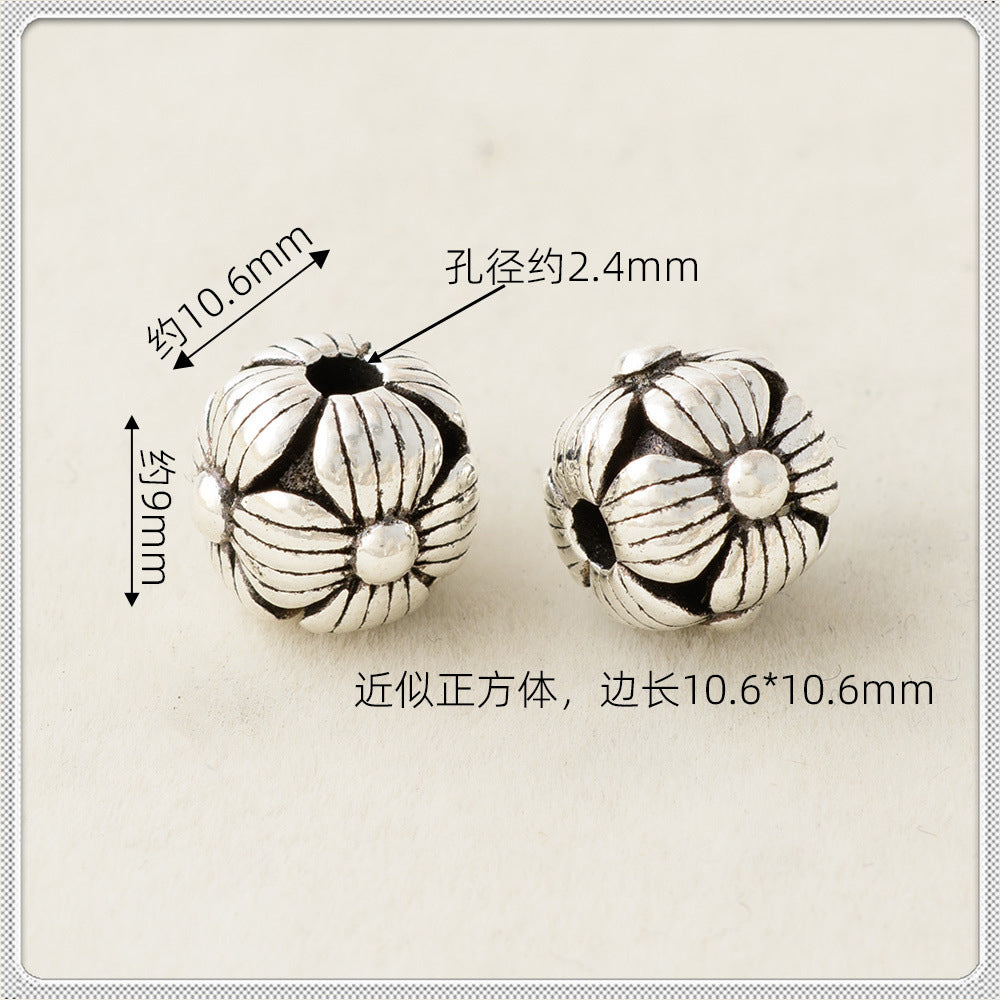 Flower Metal Beads Woven Antique Silver Tone 50pcs 3