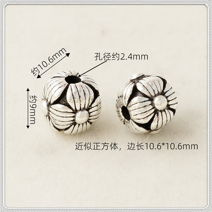 Flower Metal Beads Woven Antique Silver Tone 50pcs 3