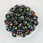 15mm Deep Color Pattern Printed Silicone Round Beads 50pcs - Ink Color Flower