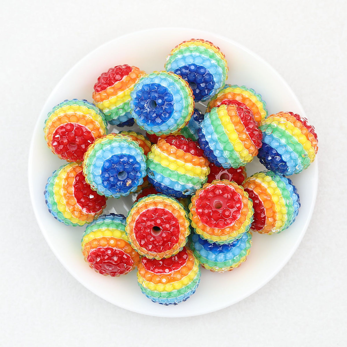 Fancy 22mm Rainbow Stripe Bubblegum Resin Rhinestone Beads 10pcs - Rainbow