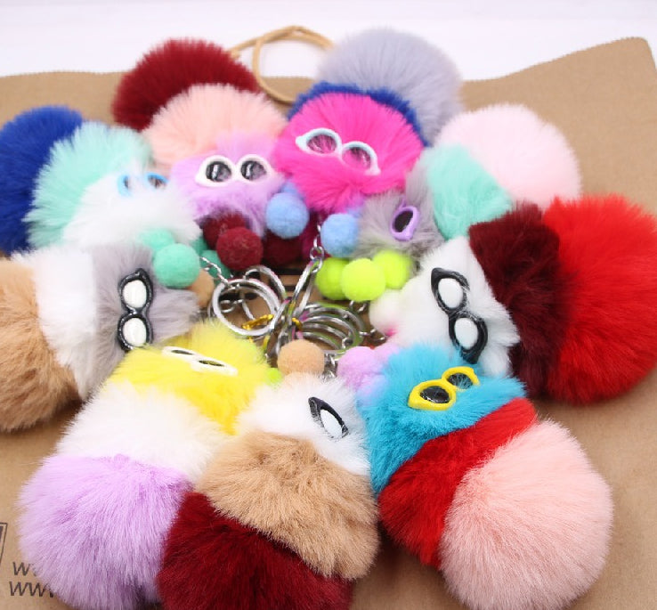 Plush Caterpillar Keychain Cute Pom Pom Embroidered Eyes Alloy Material