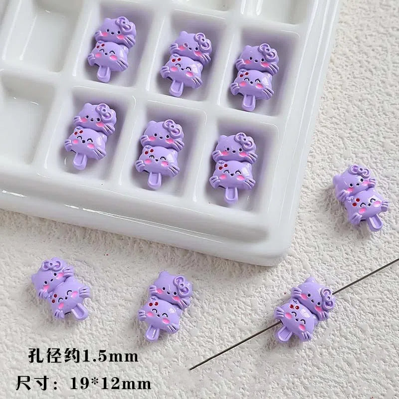 Double Kitty Stack Metal Beads 19mm Painted Alloy 10pcs 8