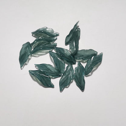 Czech Glass Beads Seaweed Leaf 14x37mm Translucent Green Blue Jasper 100pcs 13