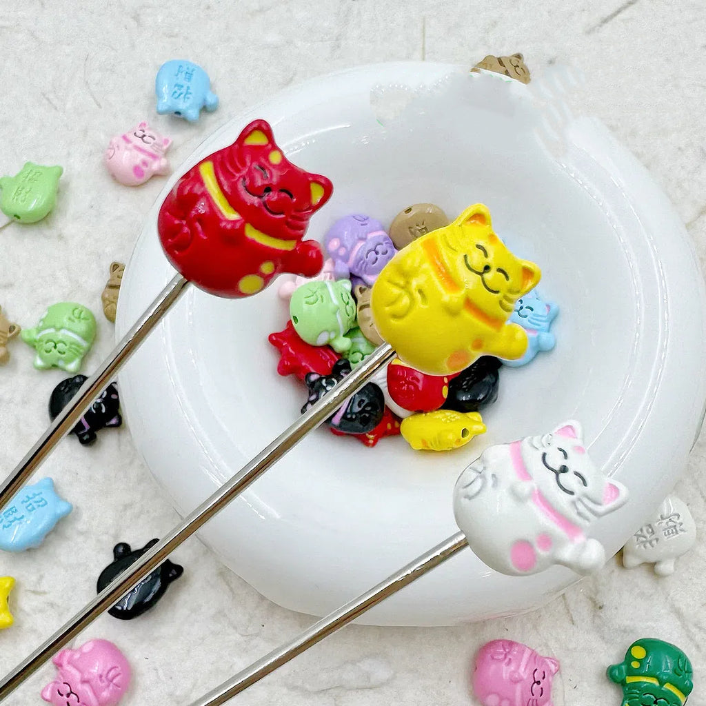 Fortune Cat Metal Beads 13mm Painted Glossy Lucky Colors 2