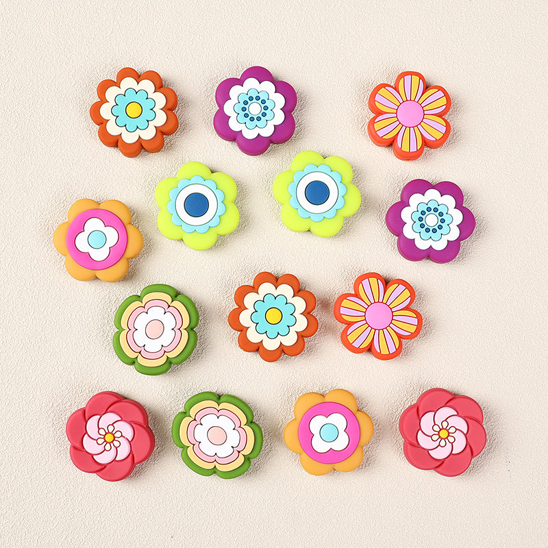Silicone Focal Beads Bohemian Seven Flowers Layered Petal Design 20pcs 3