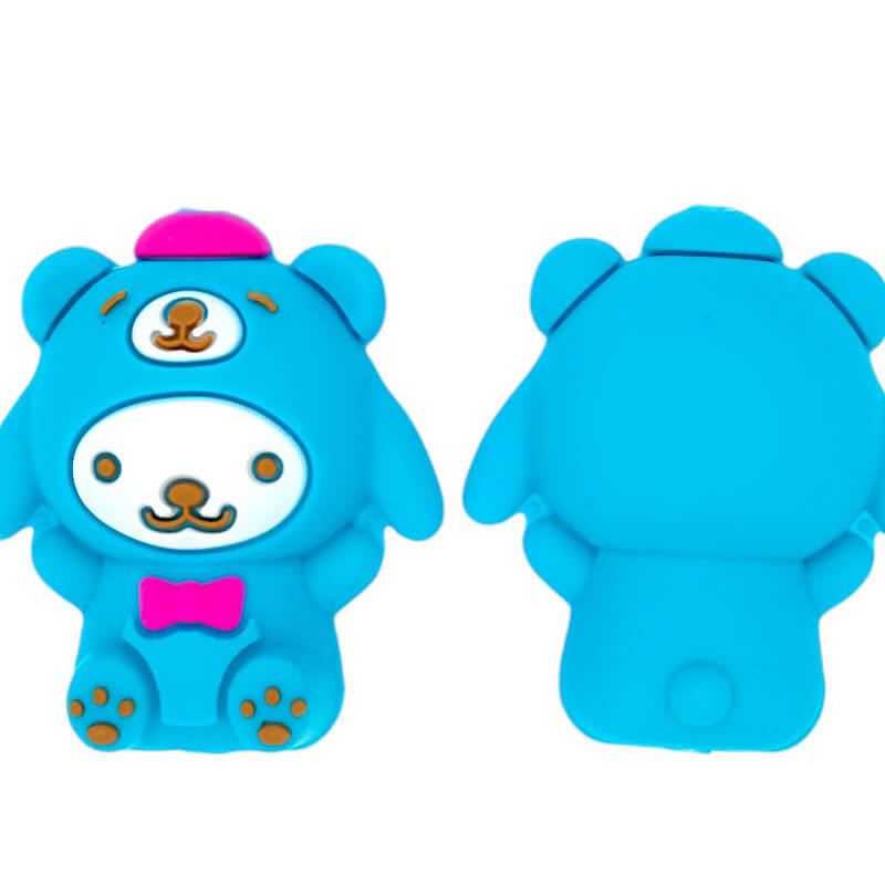 Silicone 3D Focal Beads Blue Bear Wearing Pink Bow Hat