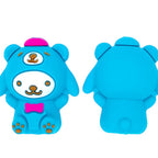Silicone 3D Focal Beads Blue Bear Wearing Pink Bow Hat