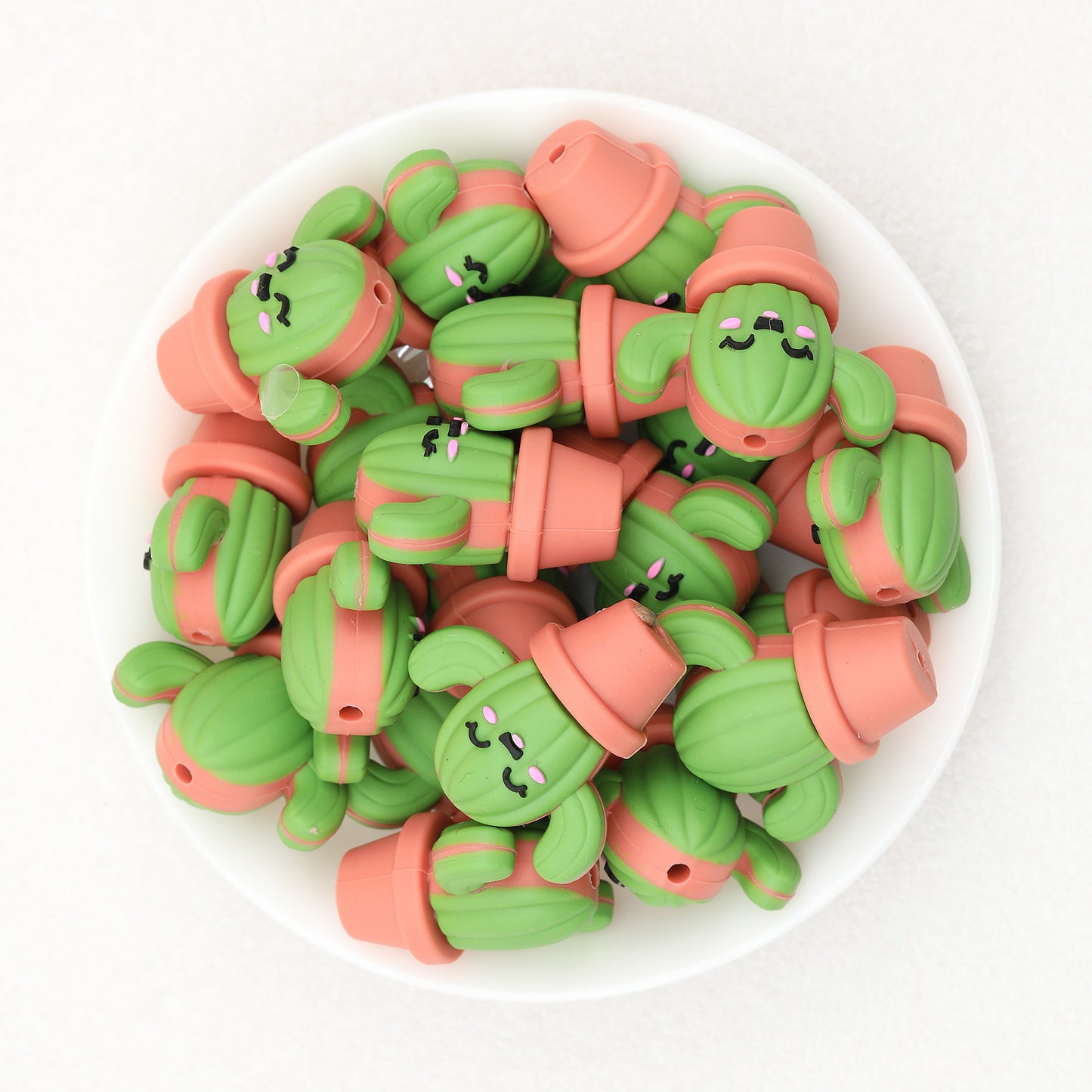 3D Cute Smiling Cactus Silicone Focal Beads 20pcs 3