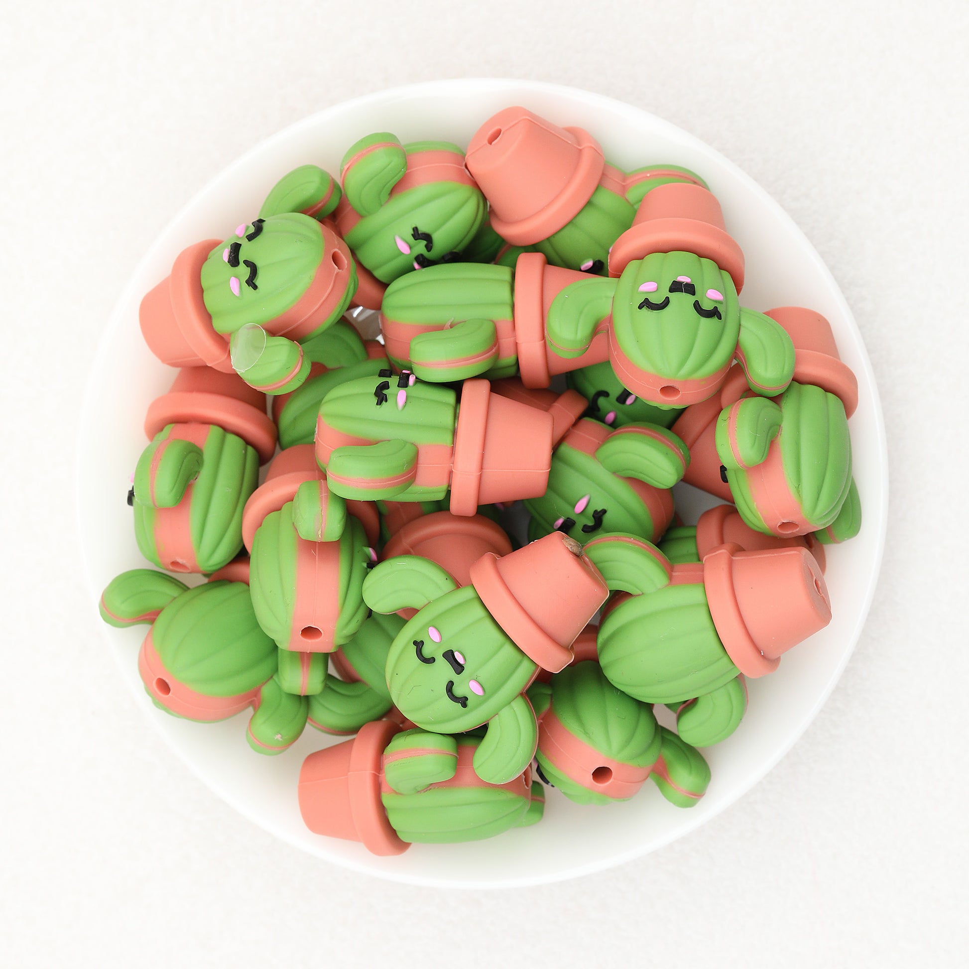 3D Cute Smiling Cactus Silicone Focal Beads 20pcs 3