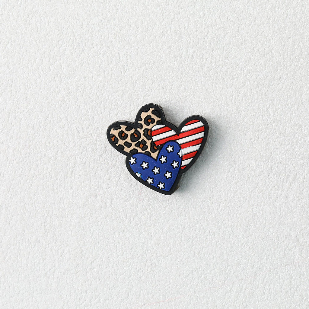 USA Flag Leopard Print Heart Silicone Focal Beads 20 pcs